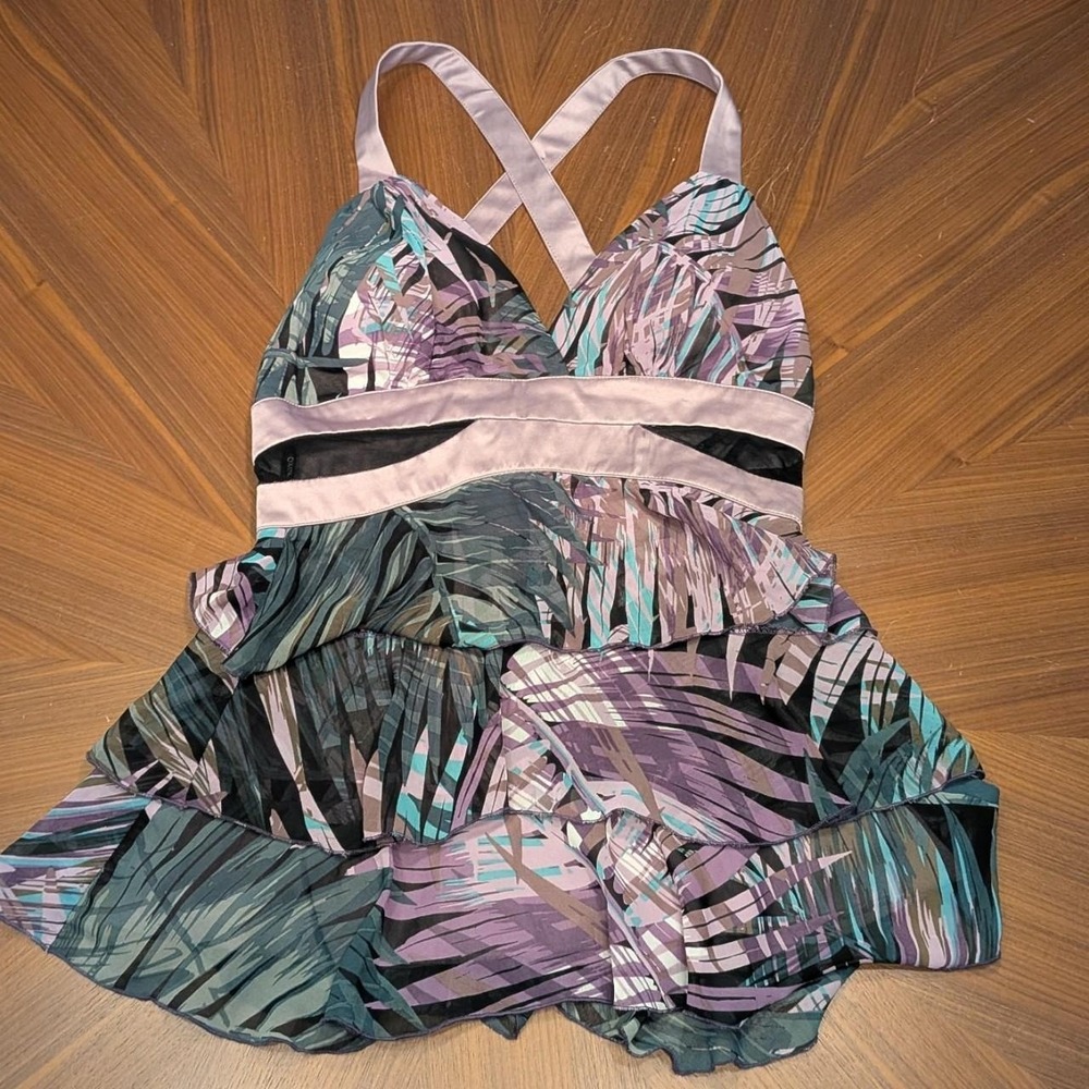 XOXO Tiered Ruffle Top Women Medium Purple Tropical Y2K Vintage 3751HMC1